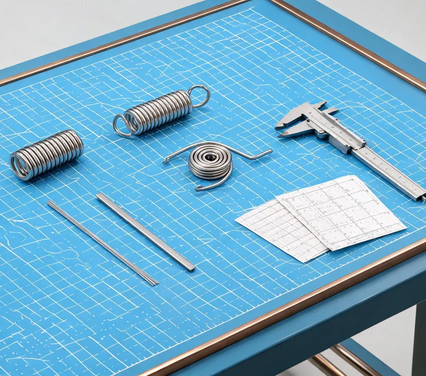 Precision springs arranged on a technical inspection grid